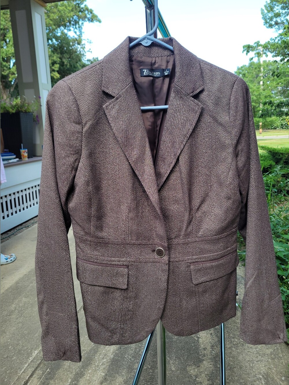 New York & Company Brown Herringbone Blazer
